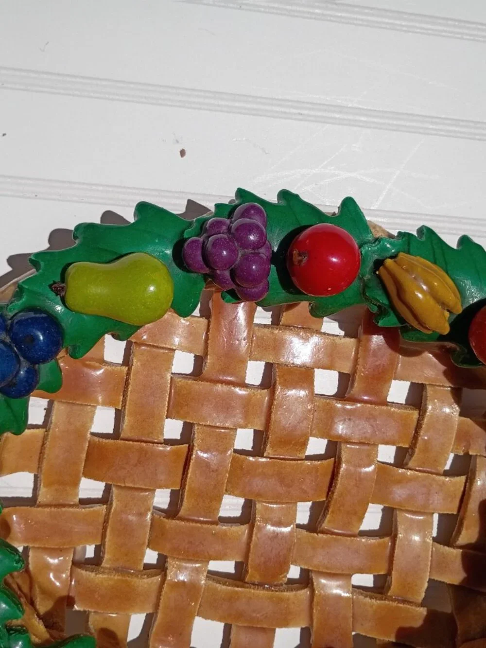 Vintage Salt Bread Dough Fruit Basket Woven Folk Art Centerpiece Bowl Handmade